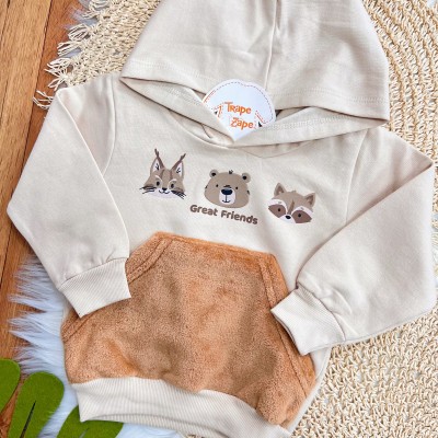 Conj. Casaco Great Friends com Pelinhos e Calça de Moletom - Areia